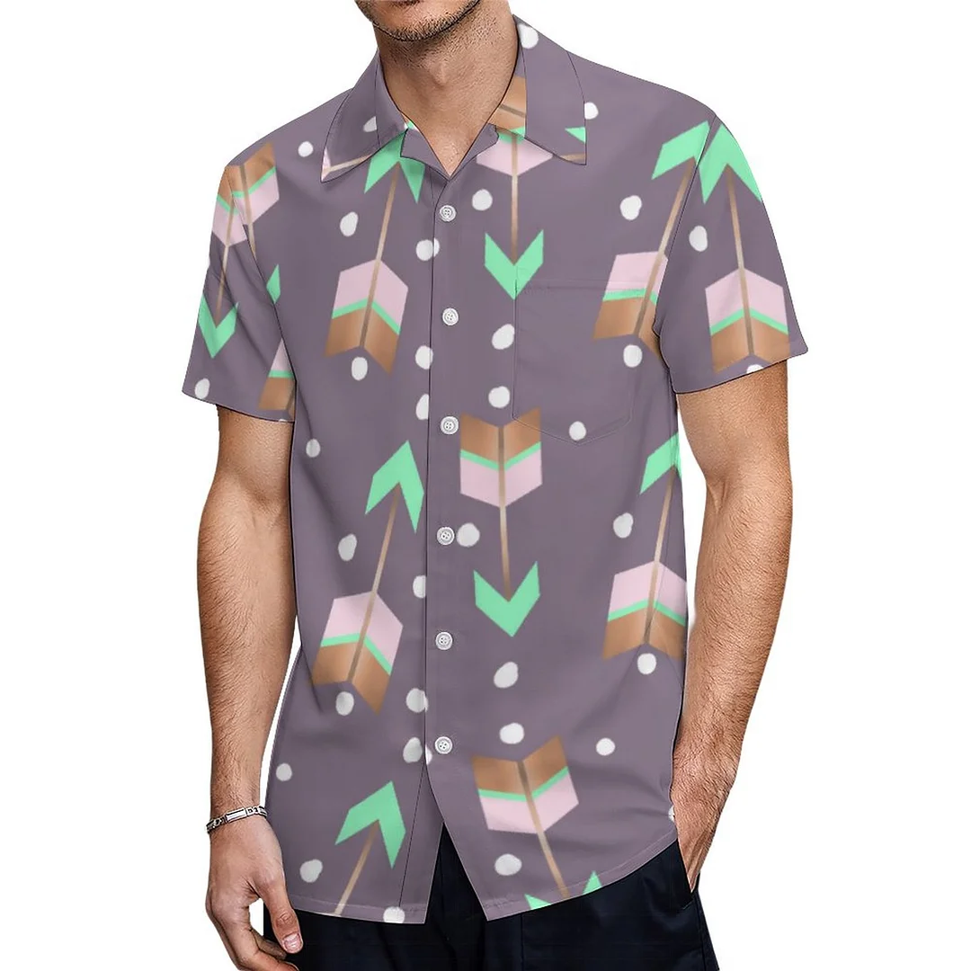 Purple Green And Brown Boho Arrows Hawaiian Shirt Mens Button Down Plus Size Tropical Hawaii Beach Shirts