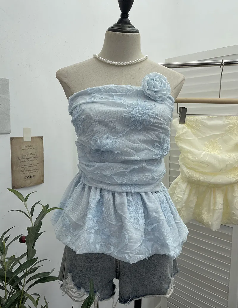 Uveng French Bud Ponp-Upple Sling Vest With Three-Dimensional Flowers Shoulder-To-Heart Thai Top 9205