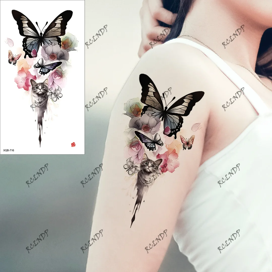 Sdrawing Temporary Tattoo Sticker Rose Flower Butterfly Dragon Whale Wolf Bird Fake Tatto Flash Tatoo Tato for Women