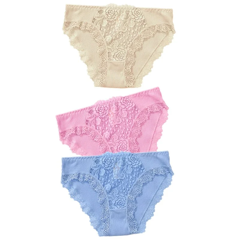 3pcs Exotic Apparel Sexy Panties Lace Briefs Women Low-Rise Solid Panty Underwear Sexy Women Lace Breathable Hip-lift Underpants
