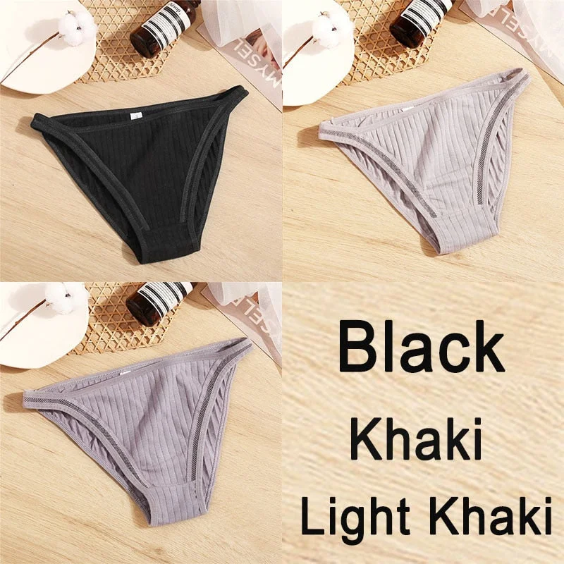 3PCS Sexy Lace Panties Women Underwear Cotton Briefs Female Underpants Solid Color Pantys Hollow Mesh Low Waist Panties Lingerie