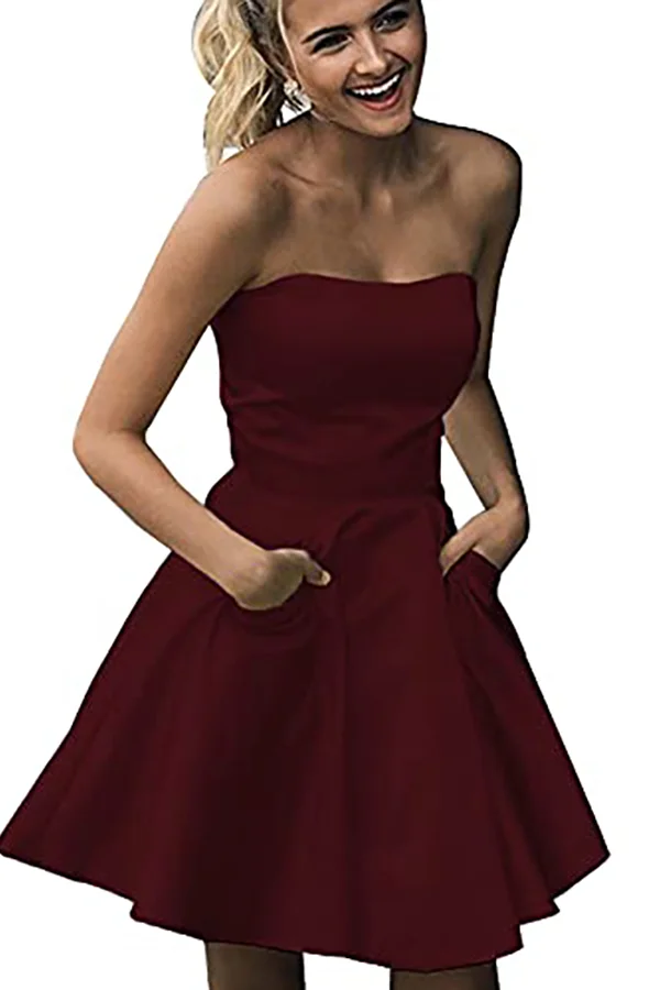 Strapless Short Bridesmaid Dress With Pockets PM5814