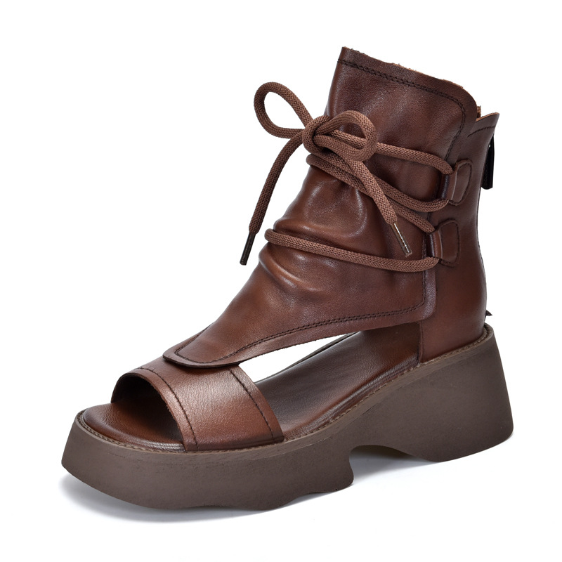 Vintage Leather Lace-up Thick Bottom Shoes