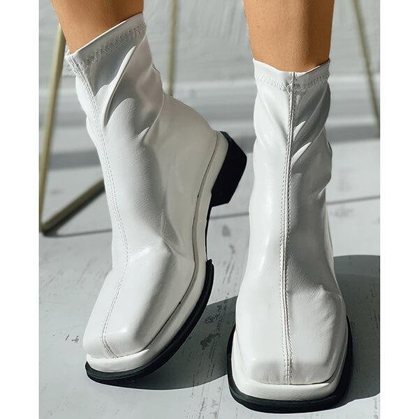  Women Square Toe Zip Back Chunky Ankle Boots
