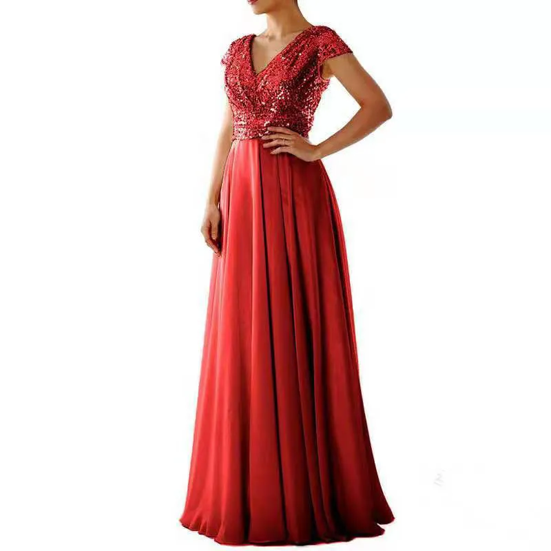 Brownm Brownm New Spring And Summer Women's Sleeveless Dress V-Necked Bright Film Temperament Chiffon Splicing Evening Dress