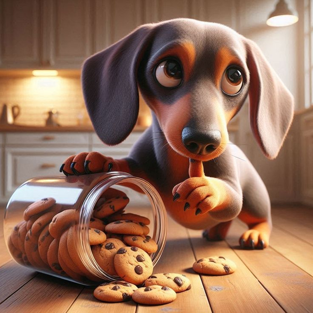 Dog Knocking Over Biscuits 40*40cm(canvas) full round drill diamond painting