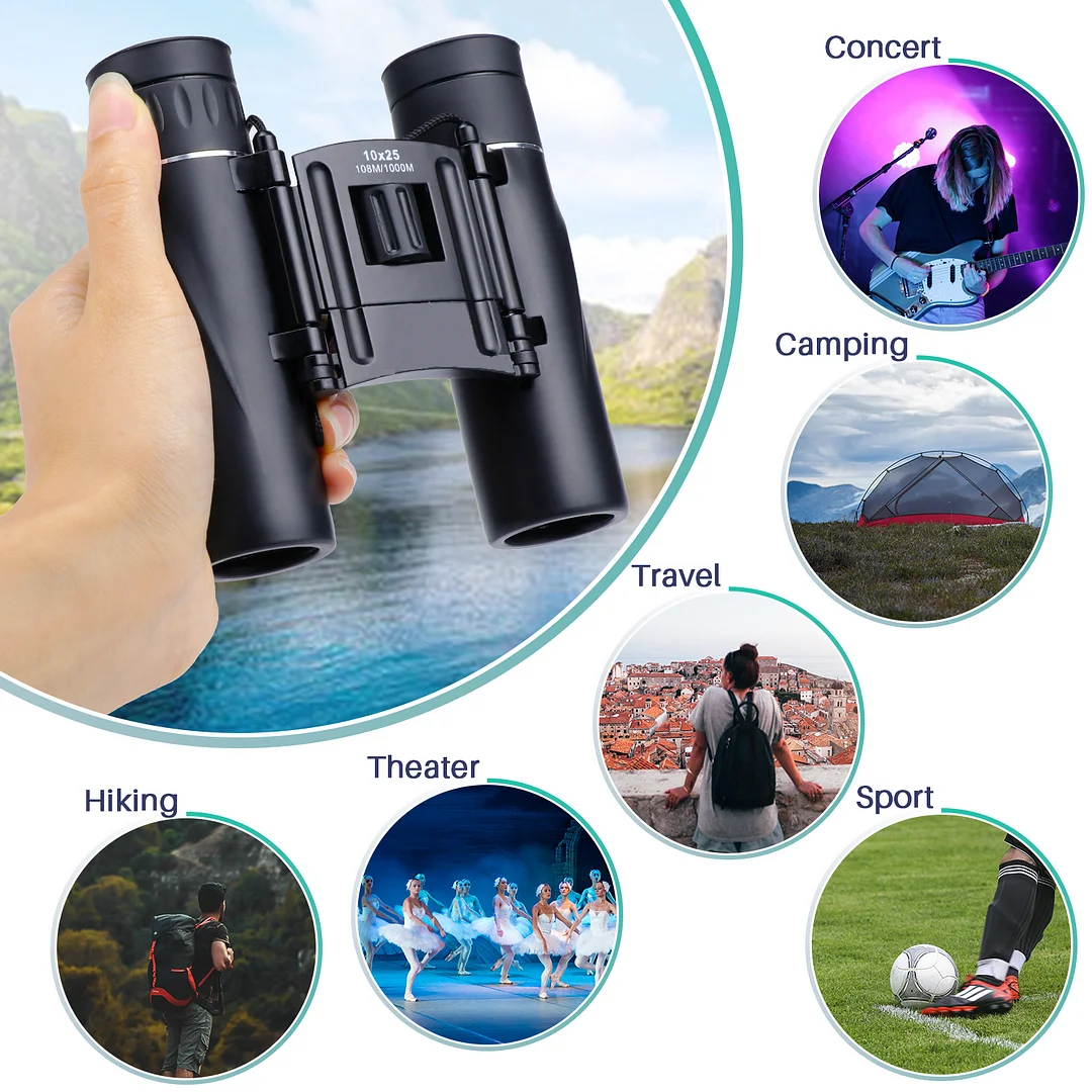10x25 Binoculars for Kids Adults,Small Binoculars for Concert Travel Bird Watching,Long-Range Binoculars with Fully Coated Lens