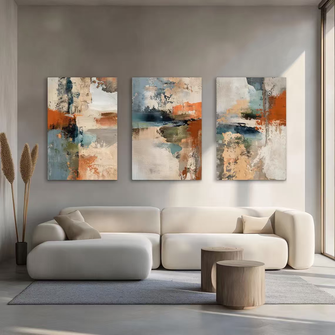 3-Piece Set  Abstract Earthy Burnt Orange Canvas Wall Art