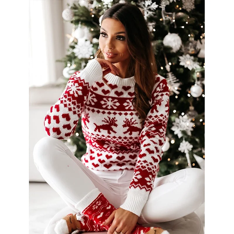 Women's Christmas Elk Long Sleeve Knitted Sweater