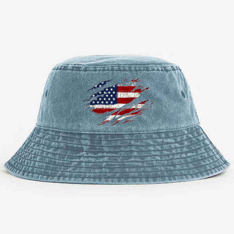 Distressed American Flag Print Bucket Hat