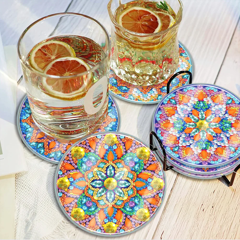 [Upgrade - Waterproof Coaster]6pcs DIY Mandala Coaster Set Holiday Christmas for Adults and Beginners(With Covers)