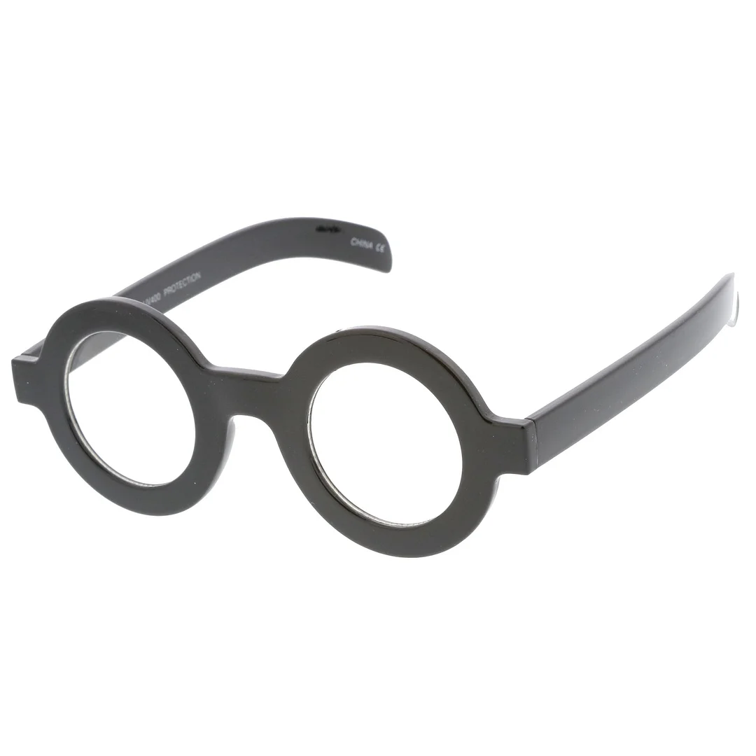 Bold Thick Frame Flat Clear Lens Round Eyeglasses 39mm