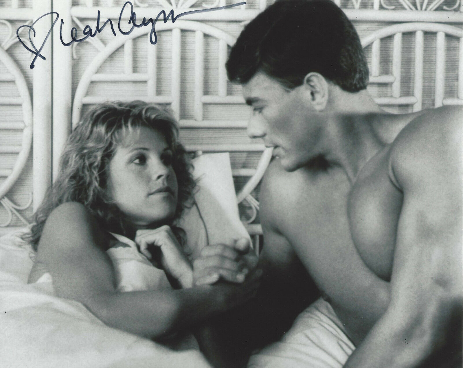 LEAH AYRES SIGNED AUTHENTIC 'BLOODSPORT' 8x10 MOVIE Photo Poster painting C w/COA SEXY ACTRESS