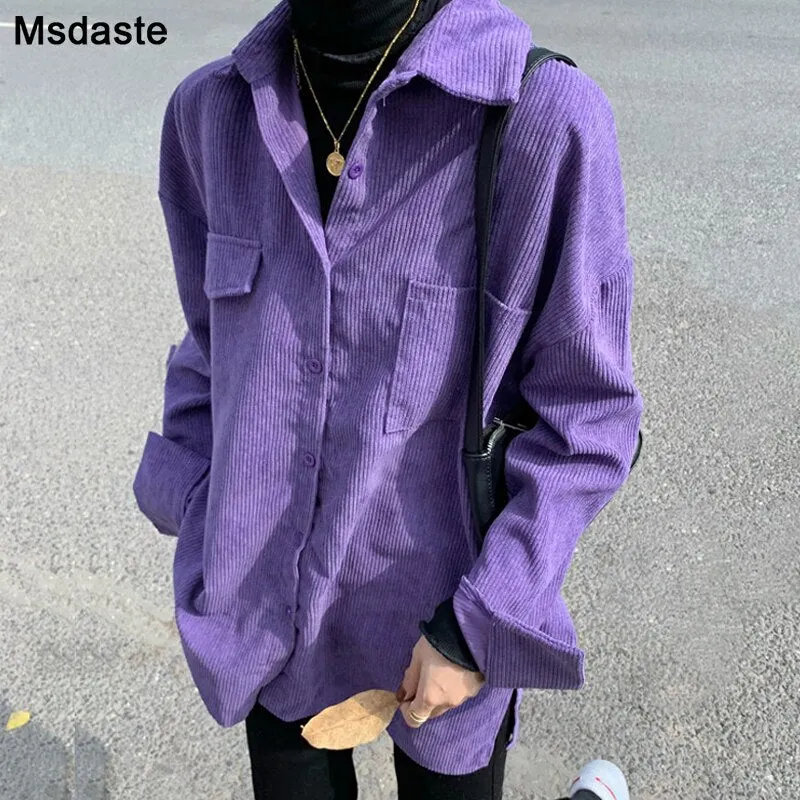 Women Shirts Blouses Fashion Vintage Oversized Womens Tops and Blouse Turn-down Collar Casual Plus Size Loose Woman Purple Shirt