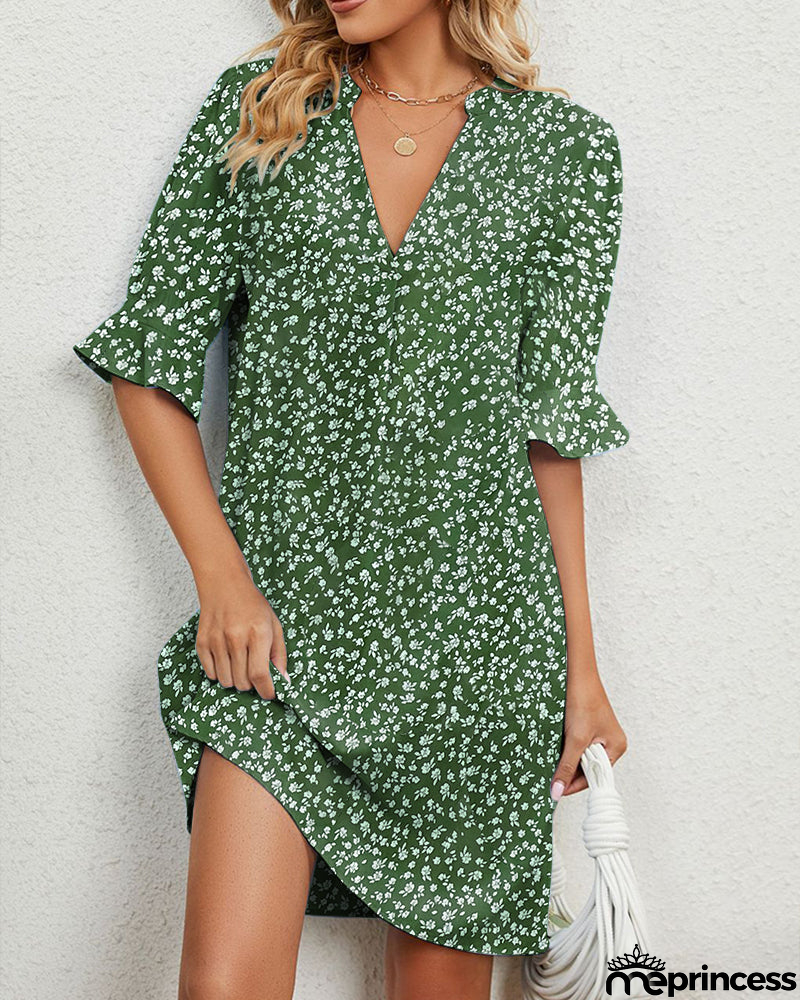 Green floral dress for women
