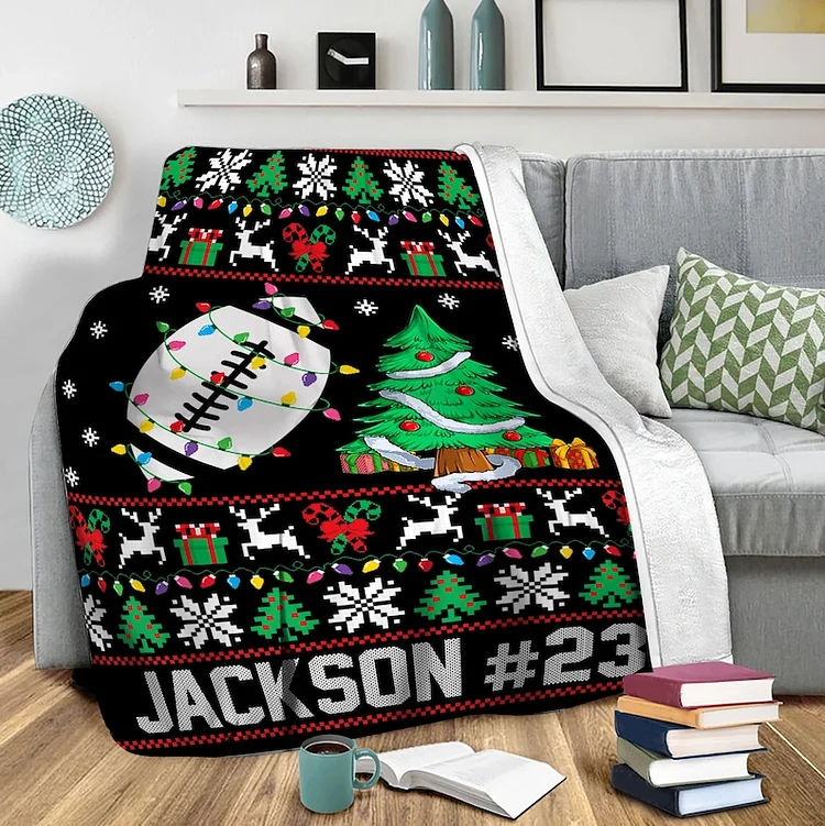 Personalized Christmas Football Blanket|BKKid204[personalized name blankets][custom name blankets]