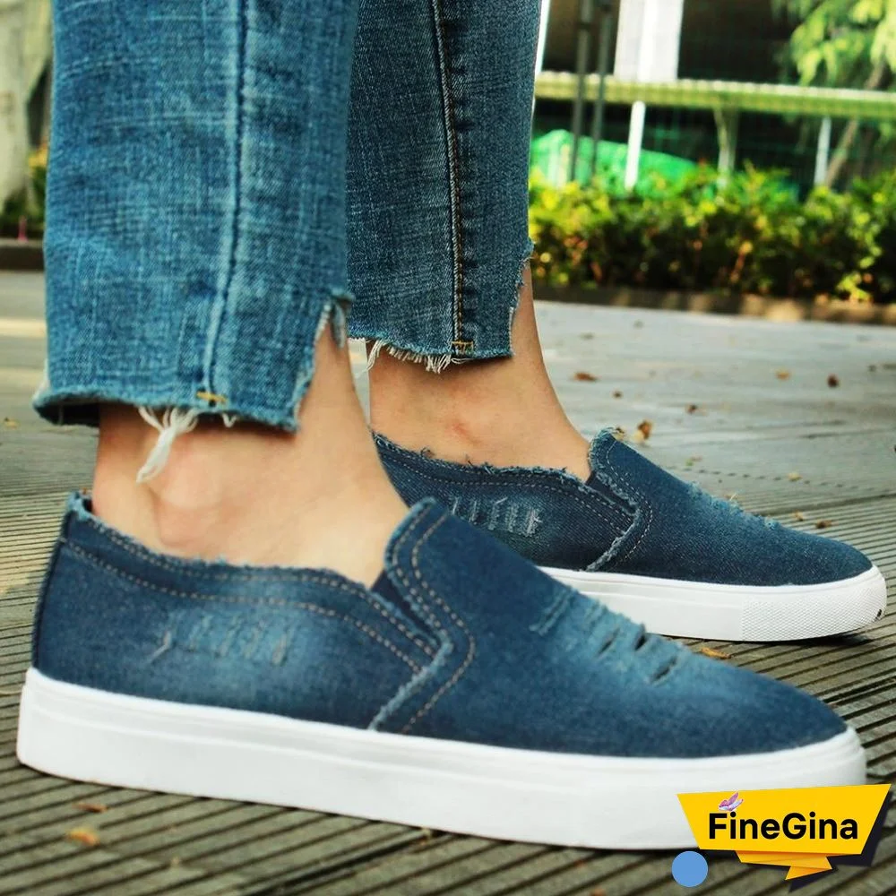 Women Denim Canvas Casual Platform Breathable Footwear Classic Loafers A Pedal Lazy Sneakers Shoes