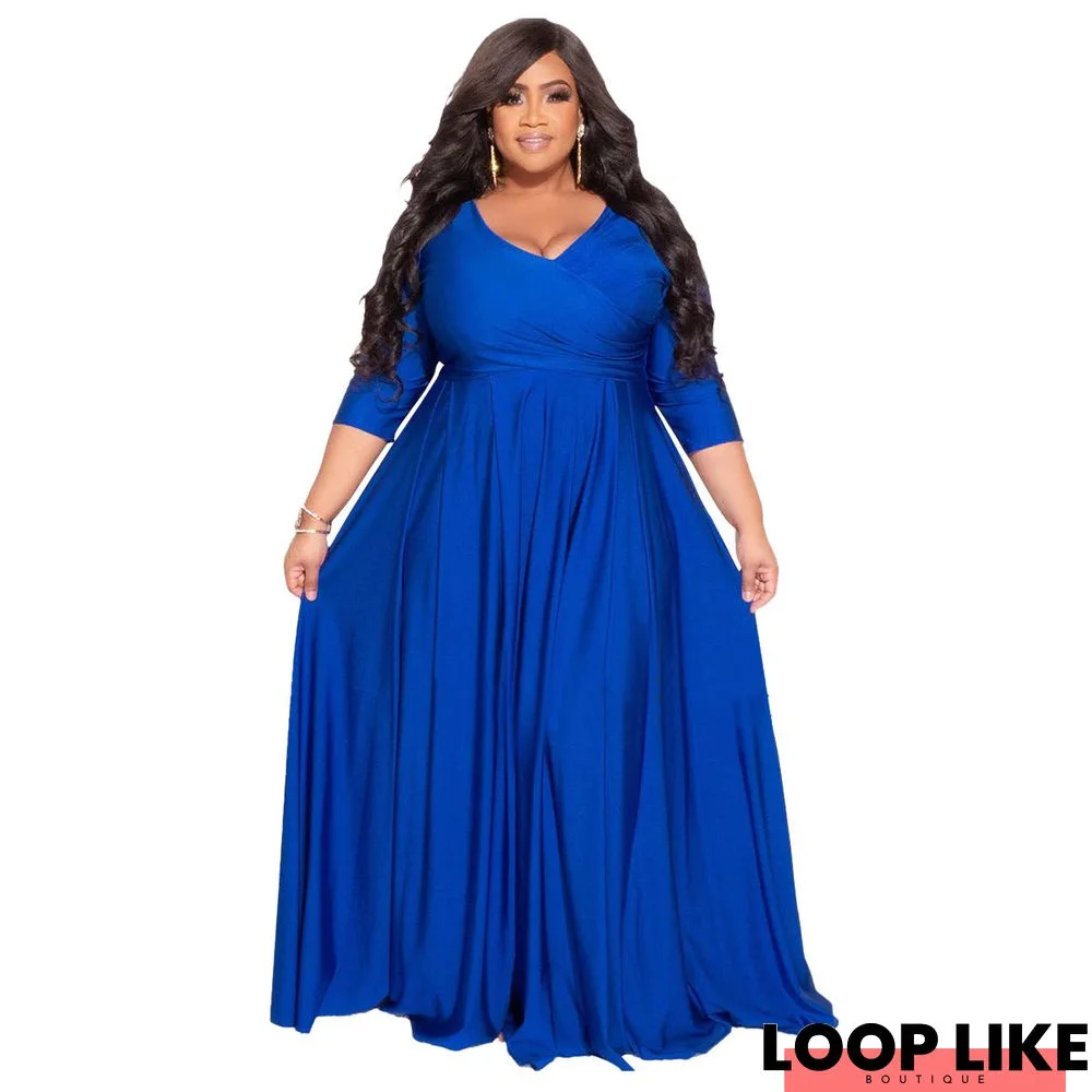 Plus Size Woman Women's Solid Color High Waist V-neck Sexy Wedding Long Dress
