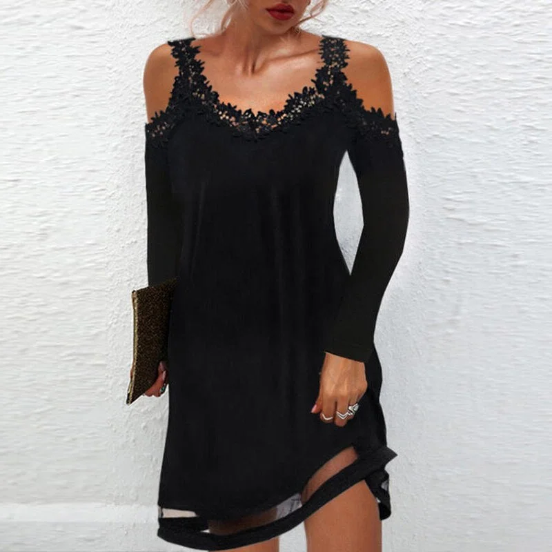 Women Elegant V Neck Mesh Long Sleeve Party Dress Spring Autumn Sexy Lace Patchwork Slim Mini Dress Vintage Femme Dress Vestidos