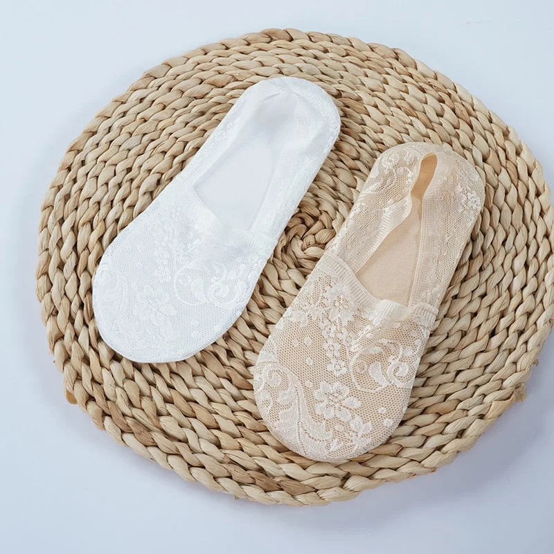 1/2 Pairs Fashion Women Girls Summer Socks Style Lace Flower No Show Short Sock Antiskid Invisible Ankle 2021 Sox Sock Slippers