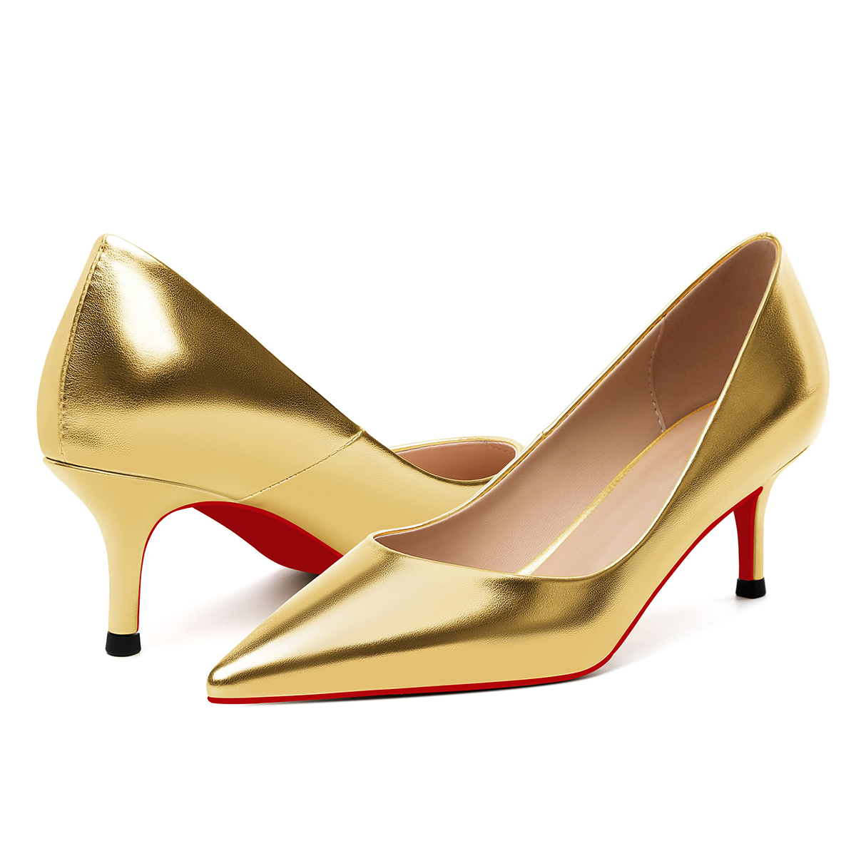 60mm Pointed Toe Red Bottom Kitten Heels Daily Matte Pumps for Women-MERUMOTE