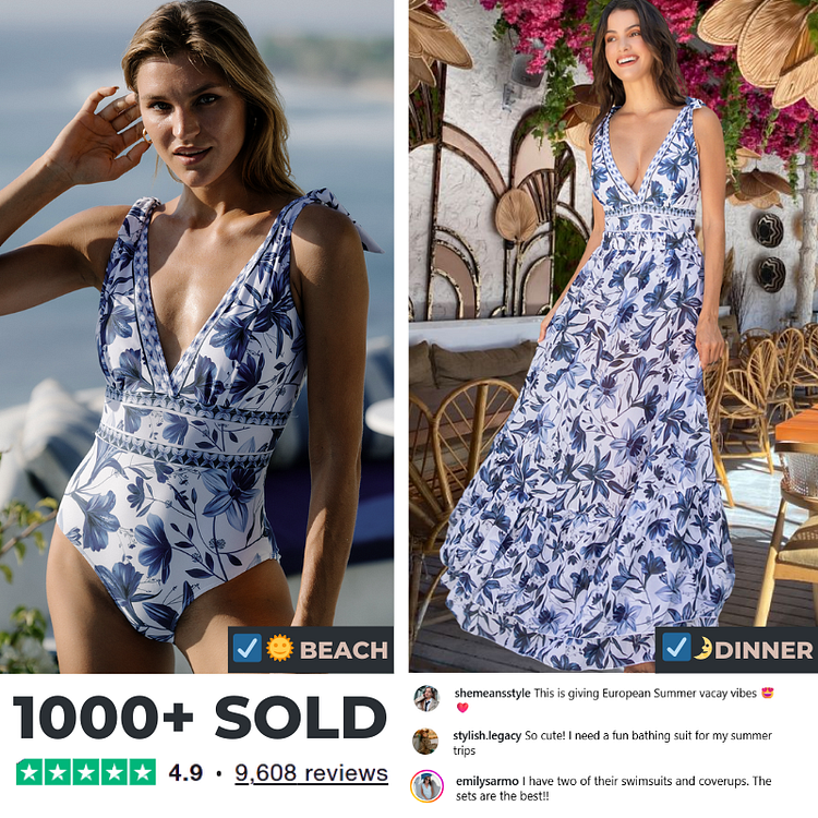V Neck Lace Up Printed One Piece Swimsuit and Skirt