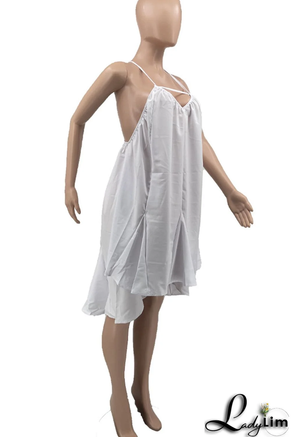 Yellow Sexy Solid Split Joint Backless Halter A Line Dresses