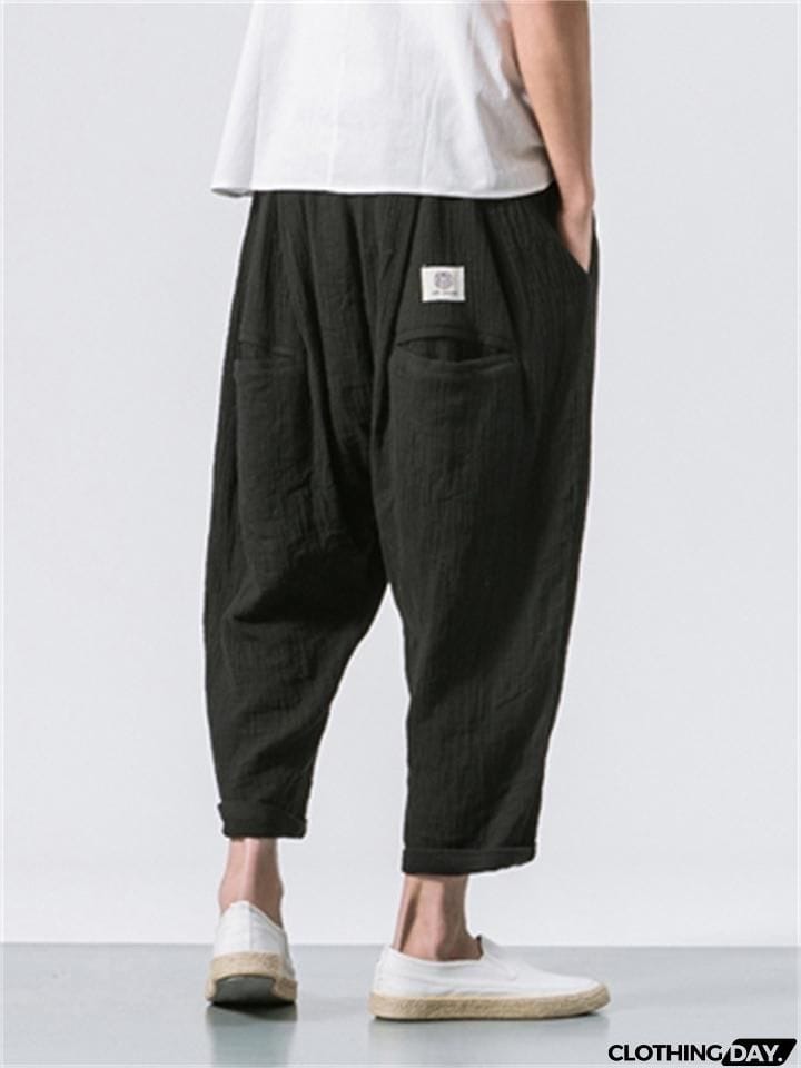 Men's Casual Loose Fashion Solid Color Linen Cropped Pants