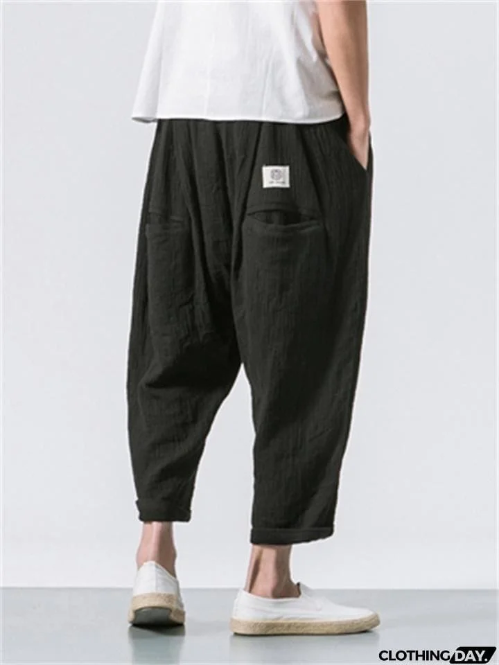 Men's Casual Loose Fashion Solid Color Linen Cropped Pants