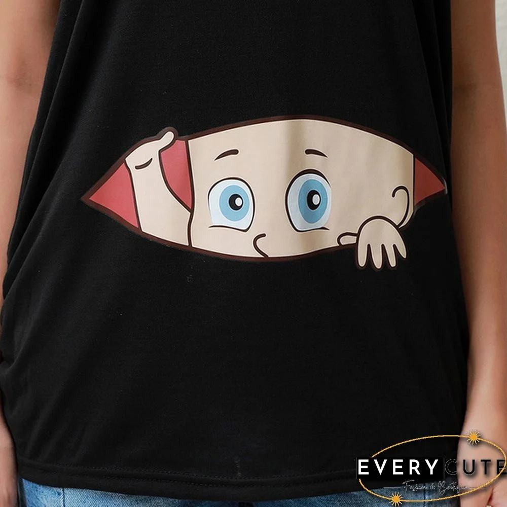 Women's Baby Cartoon Printed Short Sleeve Maternity Pregnancy T-shirt Tops