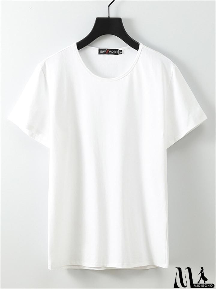 MidiSono - Men's Short Sleeve Solid Color Round Neck Cotton T-Shirt