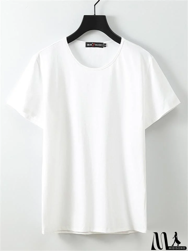 MidiSono - Men's Short Sleeve Solid Color Round Neck Cotton T-Shirt