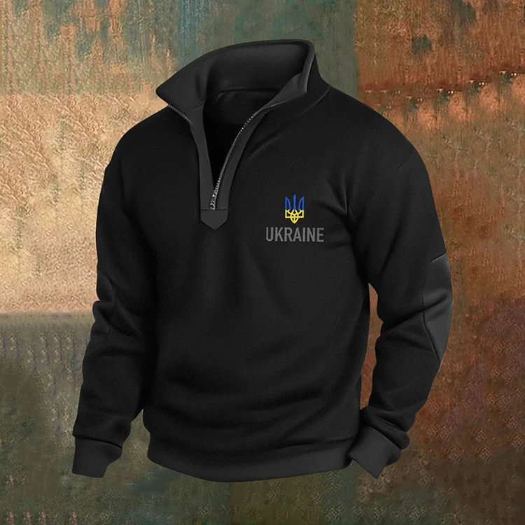 Simpfit Sweatshirt mit Reißverschluss und Ukraine-Inspire-Print für Herren