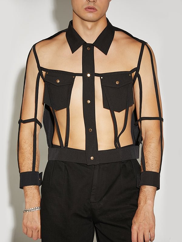 Mens Sexy Cut Out Long Sleeve Shirt SKUJ31323