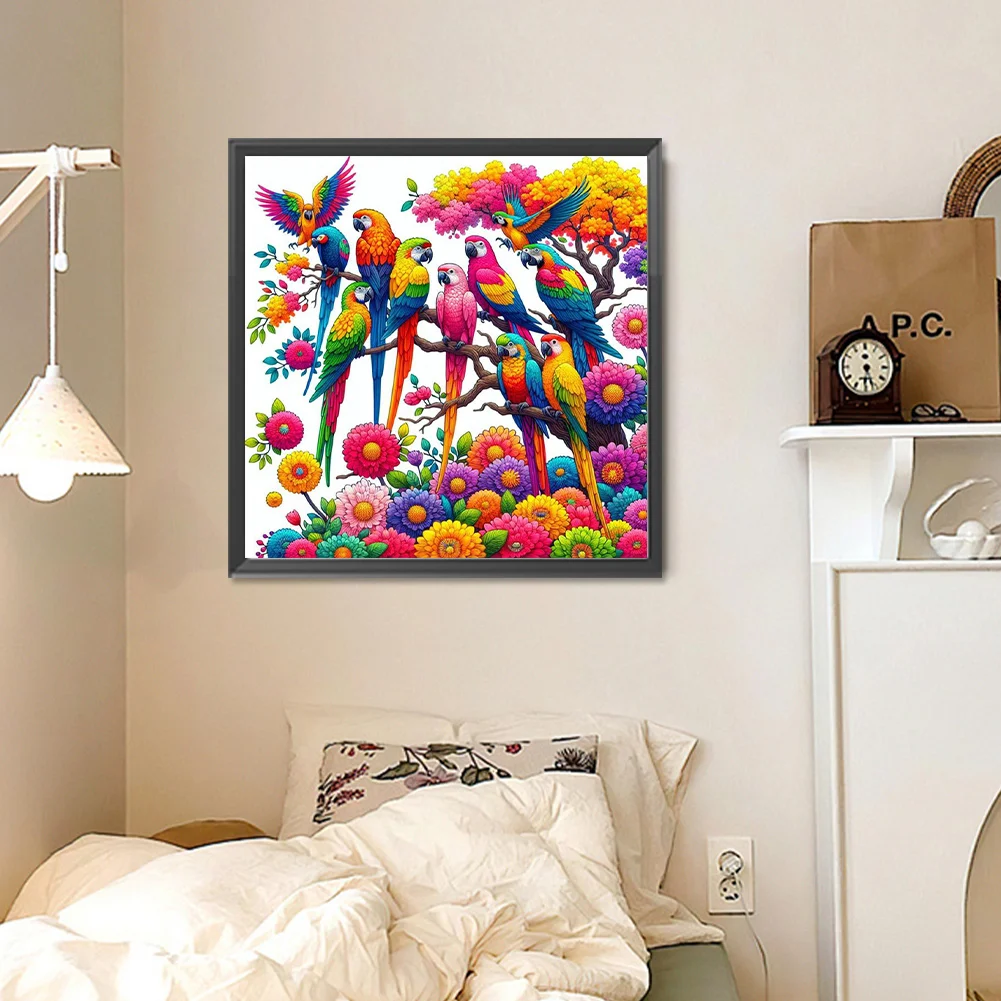 Diamond Painting - Full Round Drill - Colorful Parrots(Canvas|30*30cm)