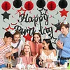 Birthday Decorations, NO DIY, Pre-Strung Happy Birthday Banner with Honeycomb Balls, Hanging Swirls, Circle Dots Garland, Happy Birthday Party Decorations for Women Men Boys Girls (Red & Black)