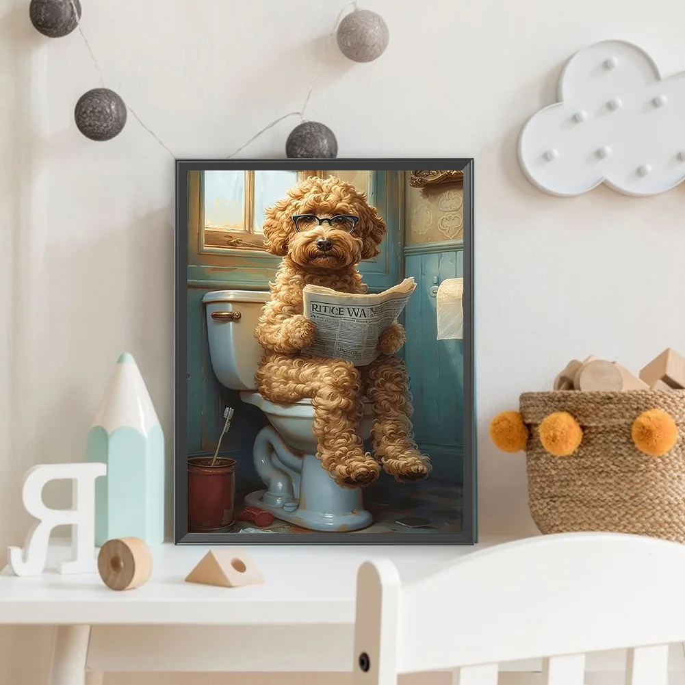 Diamond Painting - Full Round Drill - Puppy Sitting on Toilet(Canvas|30*40cm)