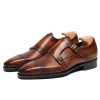 Fashion Double Monk Strap Mens Dress Shoes Leather 
