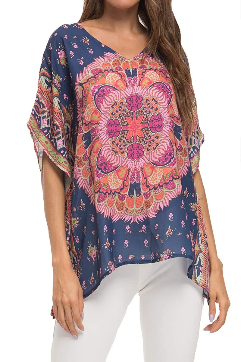 Women's Loose Casual Short Sleeve Floral Chiffon Tops T-Shirt Blouse