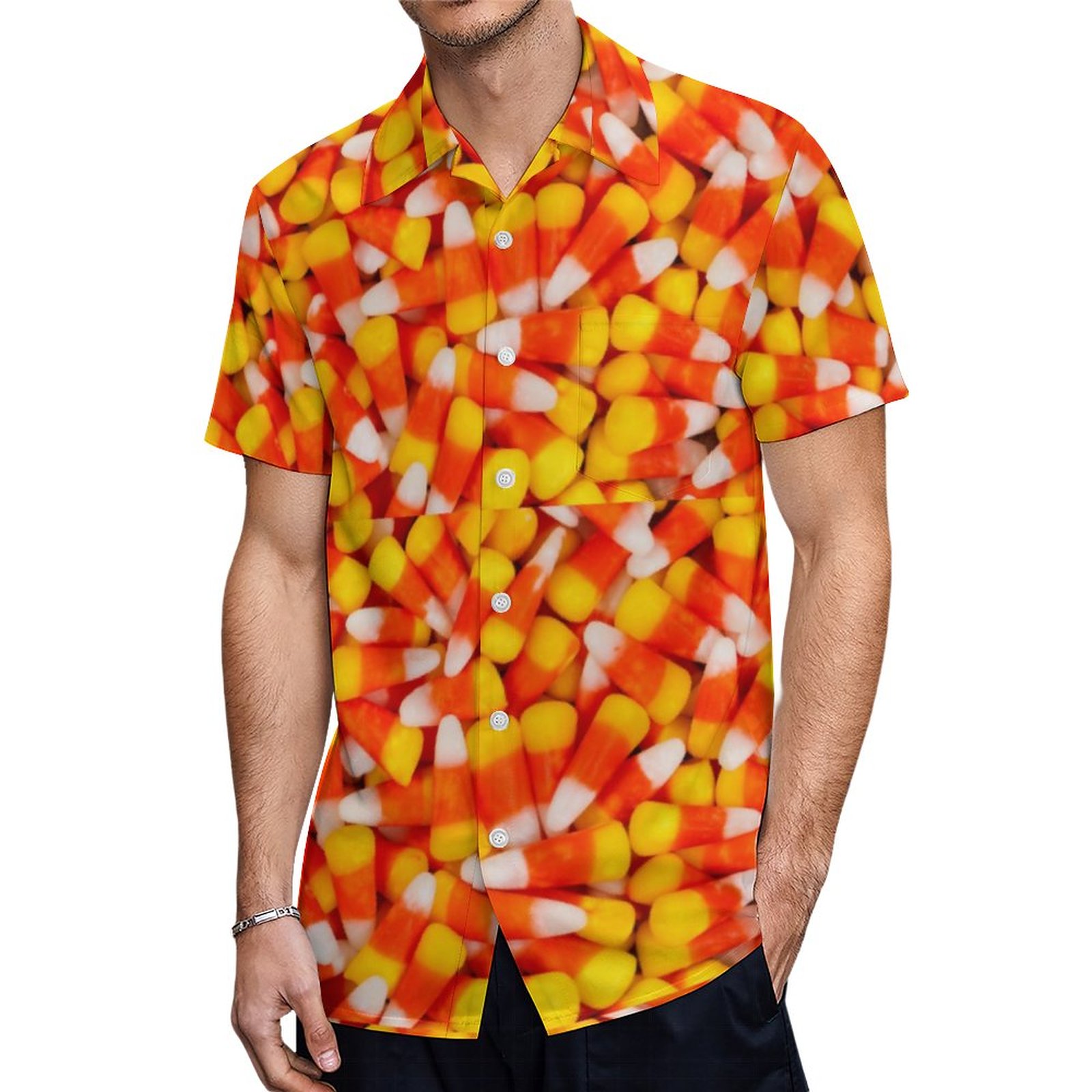 Candy Corn Hawaiian Shirt Mens Button Down Plus Size Tropical Hawaii Beach Shirts