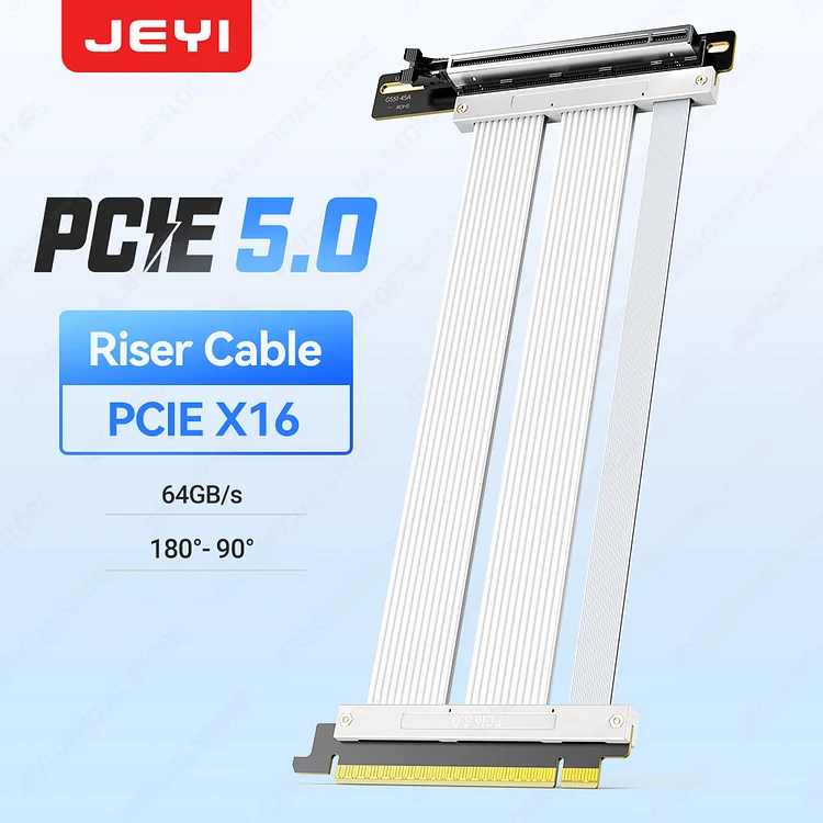 JEYI PCIe 5.0 X16 Riser Cable - Gen 5 GPU Extension Cable For PCIe 5.0/4.0, WRX80/TRX40, RTX 4090/5090 & RX 7900 XTX 90° Angle
