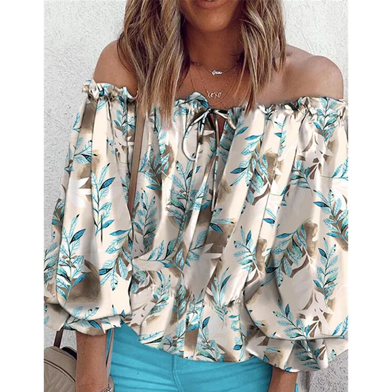 Printed Loose Pullover One-Neck Chiffon Shirt