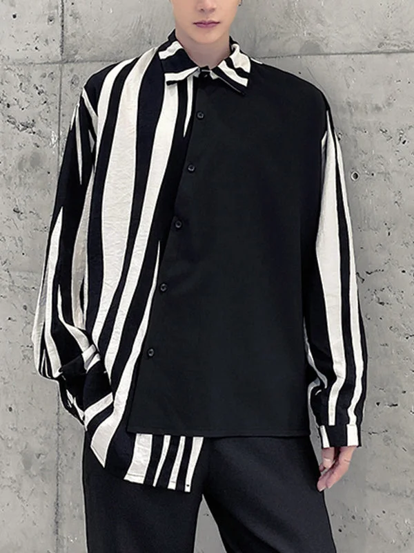 Aonga - Mens Striped Patchwork Long Sleeve ShirtsG