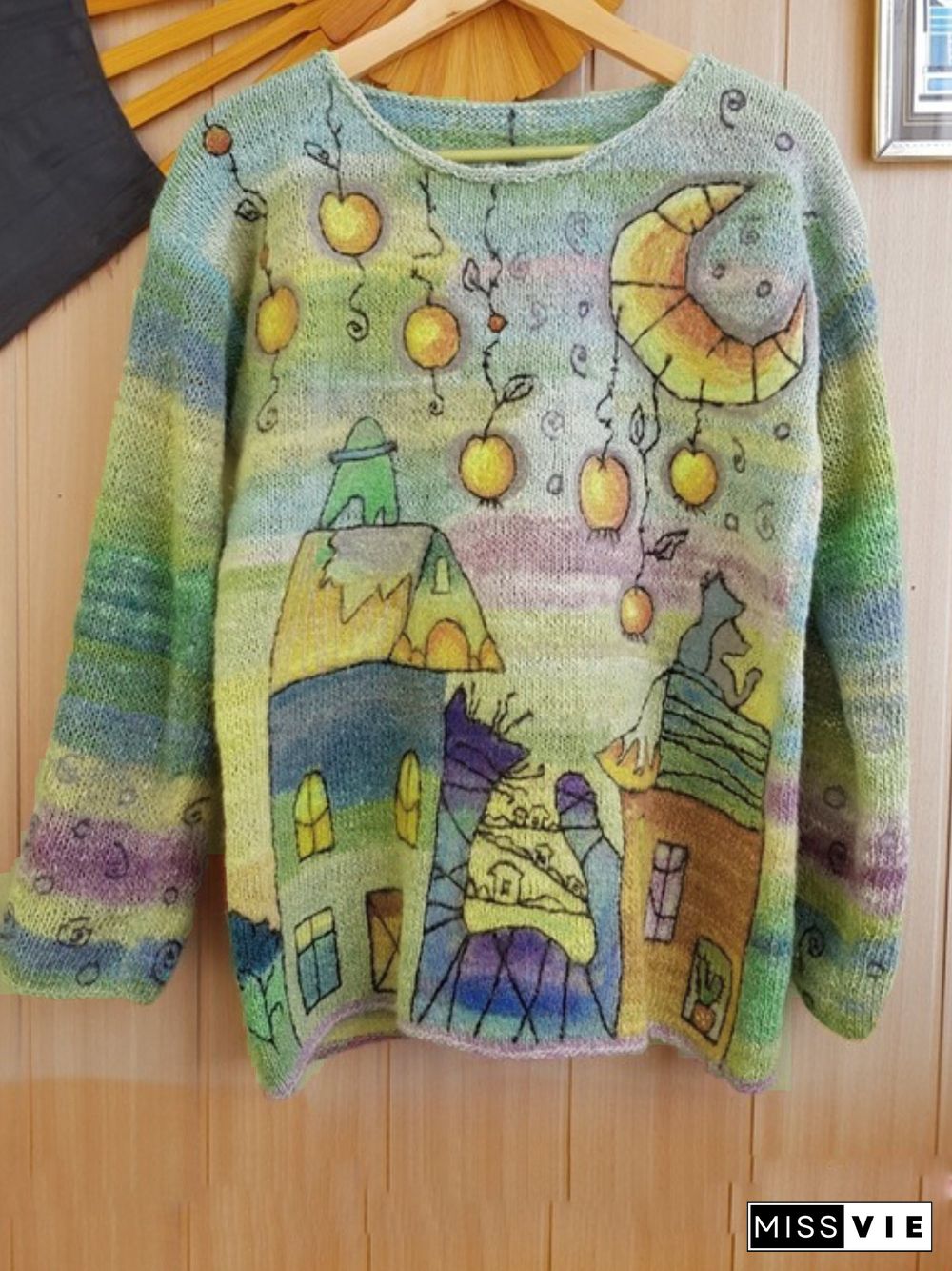 Women Plus Size Casual Crew Neck Long Sleeve Sweater