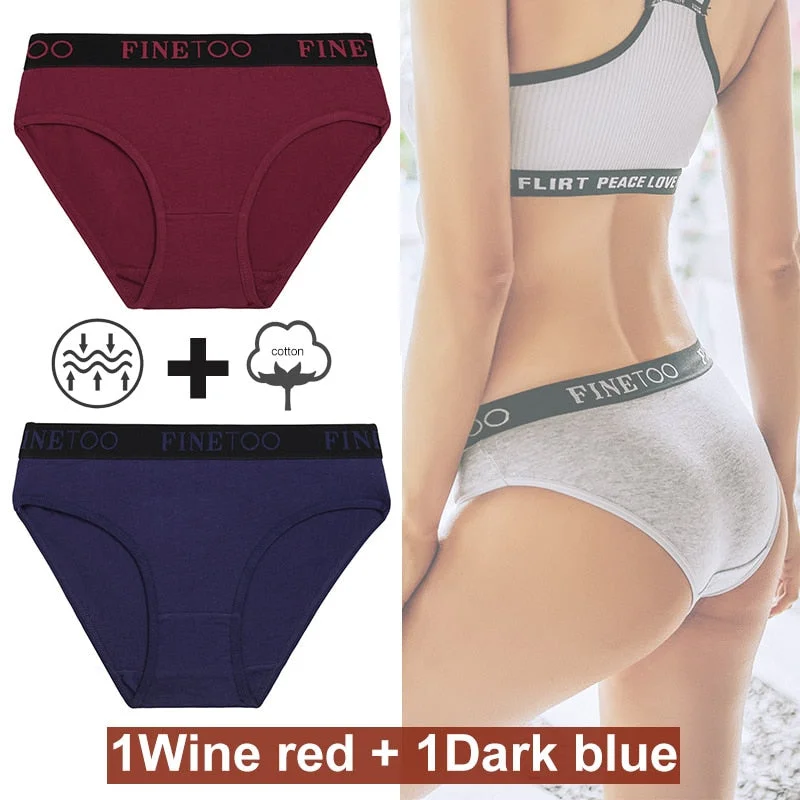 2PCS/Set Women Cotton Panties Female Underwear Sexy Briefs Lingerie Panties Female Underpants Intimate Finetoo Pantys M-XXL