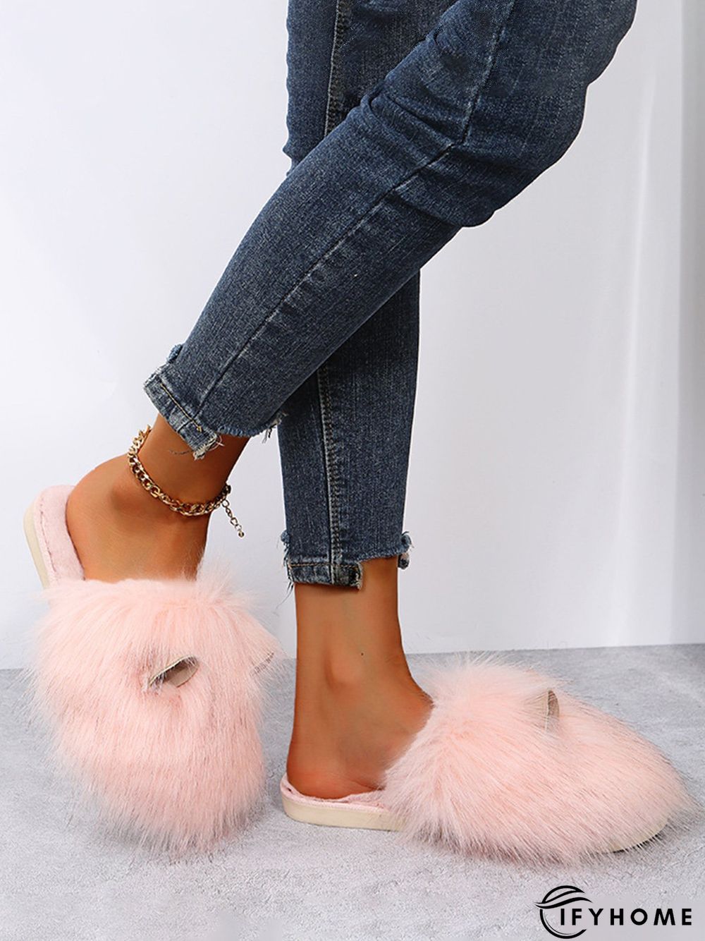 Cute Cat Ears Mohair Warm Fleece Indoor Slippers | IFYHOME