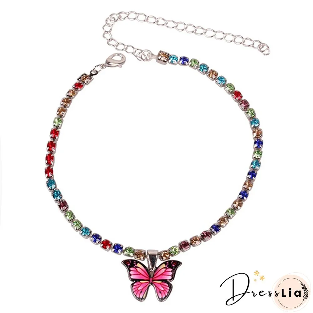 Style Butterfly Pendant Anklet for Women Beach Foot Jewelry Crystal Chain Anklets Bracelet