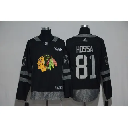 Chicago Blackhawks #81 Marian Hossa Black Men's 1917-2017 100th  Anniversary   Stitched NHL Jersey