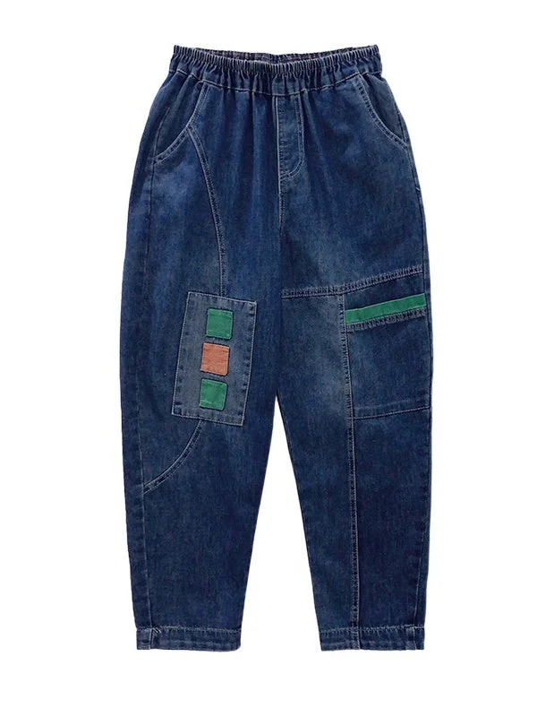 Women's loose Casual Vintage Patch Embroidered Oversized Jeans Pants