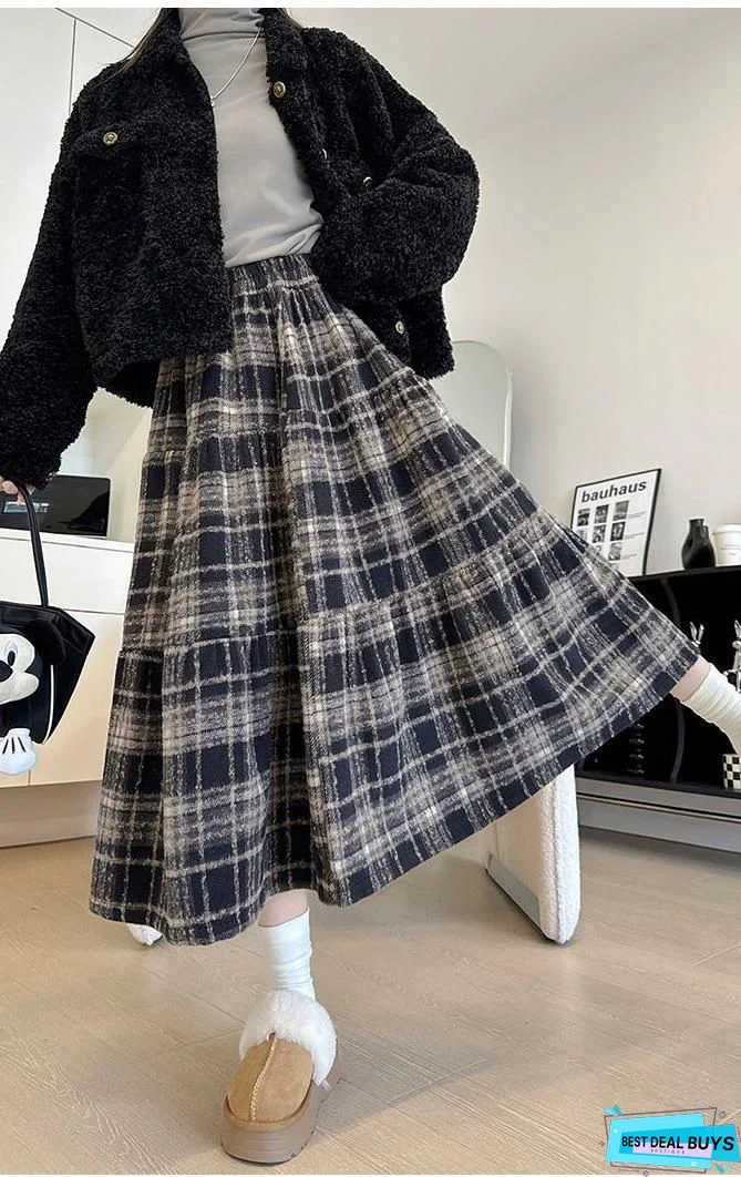 Checkered/Plaid Vintage Floral-Print Skirt